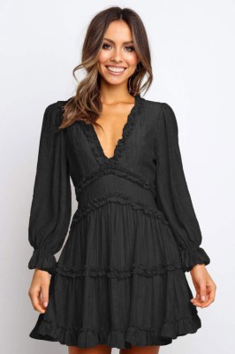 E1038-1 Rochie casual eleganta cu volanase si decupaj la spate foto