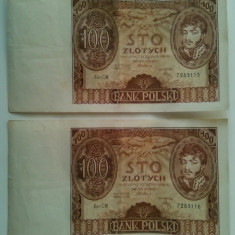 Lot 2 bancnote consecutive - Polonia - 100 Zlotych 09-11-1934