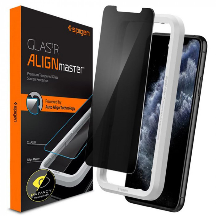 Folie pentru iPhone 11 / XR, Spigen Glas.tR Align Master Privacy, Black