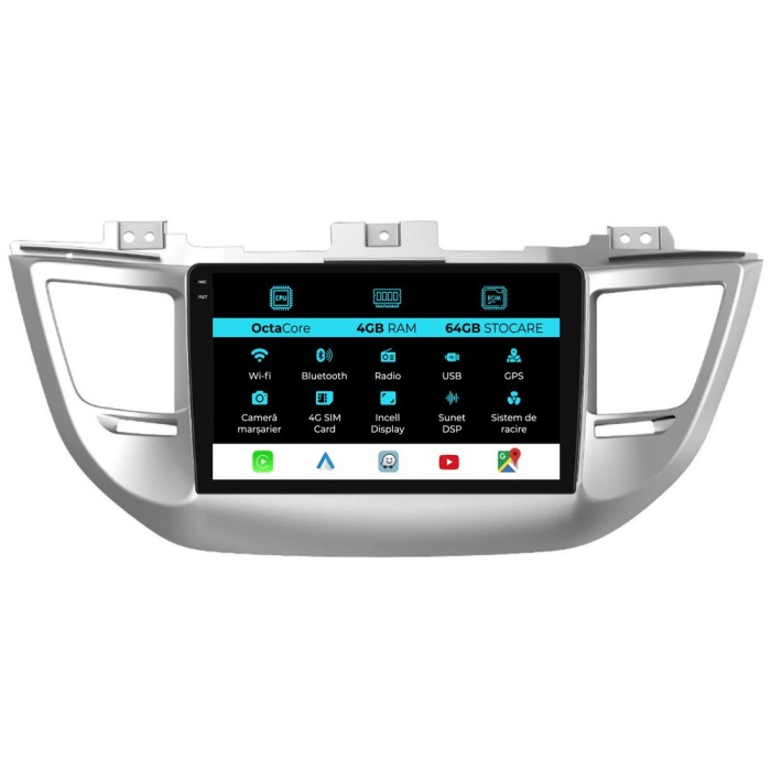 Navigatie Dedicata Hyundai Tucson, IX35 (2015-2018), 9Inch, 4Gb Ram, 64Gb Stocare, Carplay