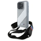 Husa pentru iPhone 16 Pro Max - BMW Leather M Edition Carbon Stripe &amp; Strap (BMHCP16X23PSCCG) - Grey