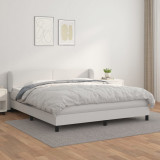 VidaXL Pat box spring cu saltea, alb, 180x200 cm, piele ecologică