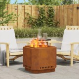 Vatră Foc Fără Fum vidaXL 58x58x51cm Oțel Corten Maro Rustic Exterior, Suport Bușteni Mari, Rezistentă Rugină
