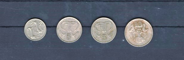 CIPRU - 2, 5, 10 CENTI. LOT 4 MONEDE DUPA 1980, VF