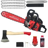 Cumpara ieftin 8.5CP *PACHET* Drujba benzina + 3 lanturi + 1 lama + TOPOR 600G, x1 ulei ameste 0.5l + accesorii + manusi protectie, MOTOYAMA JAPAN