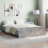 VidaXL Cadru de pat cu tăblie la cap/picioare, gri beton, 135x190 cm 3203792