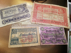 50 HELLER 1919+20 HELLER 1920 +CADOU 10 KRONEN 1922,2 KRONEN 1917,500,5000 LEI foto