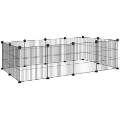 PawHut Țarc Modular pentru Animale de Companie de Talie Mică cu Panouri și Accesorii, 140x70x35 cm, Negru | Aosom Romania