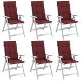 Perne scaun cu spătar &icirc;nalt, 6 buc. roșu vin 120x50x4 cm textil