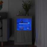 Dulap Lateral Gri Sonoma cu LED RGB, Lemn, Sticla, 41x37x67 cm, Raft, Depozitare, Montaj Necesar