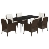 Set mobilier de gradina cu perne, 7 piese, maro, poliratan