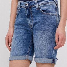 Pepe Jeans Pantaloni scurți jeans femei, material neted, medium waist