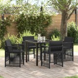 Set Masa și Scaune Grădină 5 Piese cu Pernuțe Negru Rattan