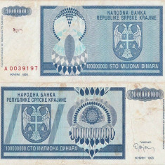 1993, 100.000.000 dinara ( P-R15a ) - Croatia