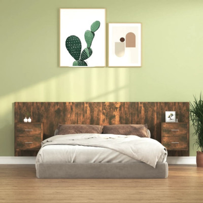 Tablie de pat cu dulapuri, stejar fumuriu, lemn prelucrat GartenMobel Dekor foto