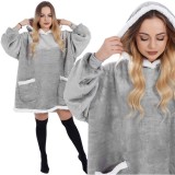 Patura tip hanorac, cu maneci, gluga si buzunare, material plus, marime universala, gri Household NewTrend