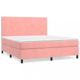 Cumpara ieftin Pat box spring cu saltea, roz, 180x200 cm, catifea