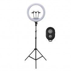 Lampa circulara LED 56 cm diametru,trepied 200 cm inclus,3 suporti telefon + telecomanda Bluetooth