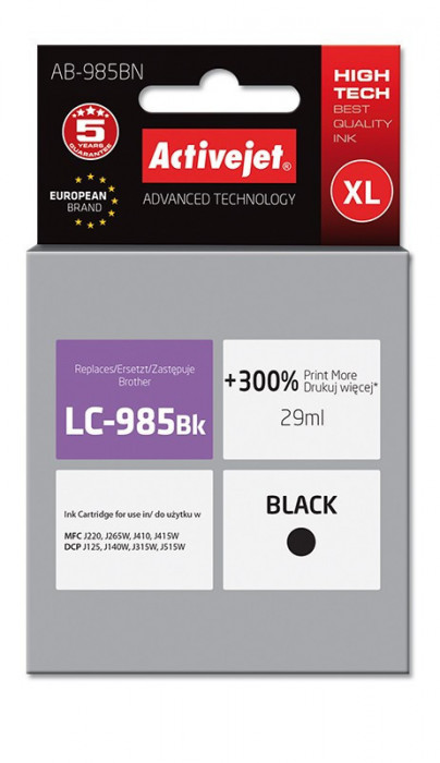 Cartus compatibil lc 985bk xl black pentru brother, premium activejet, garantie