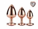 Set 3 Dopuri Brilliant Anal Plug, Rose Gold, Piatra Transparenta, Passion Labs