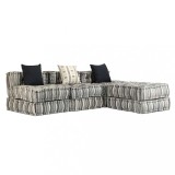 Canapea puf modulară cu 3 locuri, gri cu dungi, material textil