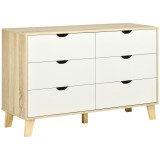 HOMCOM Comodă cu 6 Sertare, M&acirc;nere Sculptate și Picioare Trapezoidale, 120x40x76 cm, Lemn Natural | Aosom Romania