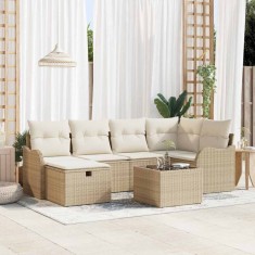 vidaXL Set de canapele pentru grădină cu pernă 7 pcs Bej Rattan poli 3360322