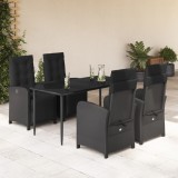 vidaXL Set mobilier de grădină cu perne, 5 piese, negru, poliratan