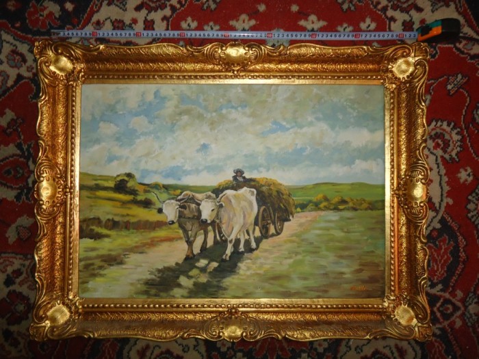 Tablou in ulei Carul Cu Boi (reproducere V. Vintila) [85x65cm]