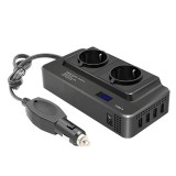 Invertor de tensiune portabil de la priza auto 12V la priza dubla EU 230V, 4 porturi USB, afisaj digital, 400 W, Elmhurst