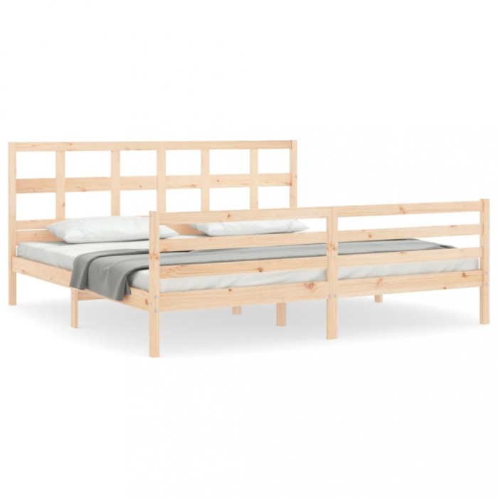 Cadru pat cu tablie 200x200 cm, lemn masiv de pin
