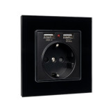 GERMAN TYPE SOCKET 16A WITH 2XUSB GLASS FRAME BL, Elmark