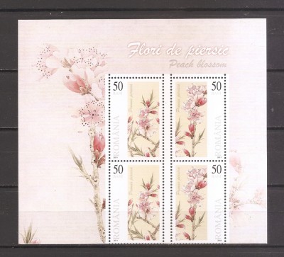 Romania 2011, LP.1906 - Flori de piersic, pereche cu manseta ilustrata, MNH foto