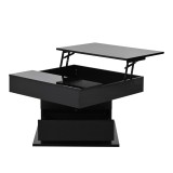 Masă de cafea rotativă 360&deg; cu funcție de ridicare, spațiu de depozitare ascuns și 1 sertar, 70x70x45 cm, Negru