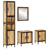 Set mobilier de baie, 4 piese, fier si lemn masiv de mango