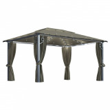 Pavilion cu perdele&amp;siruri lumini LED gri taupe 4x3m aluminiu