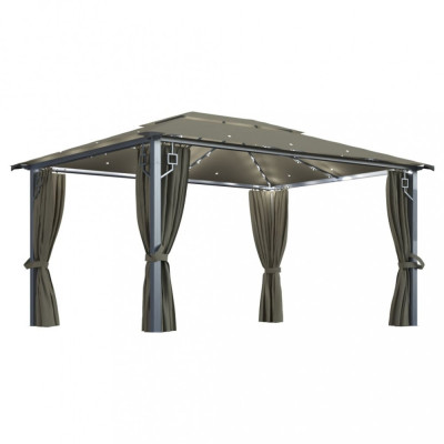 Pavilion cu perdele&amp;amp;siruri lumini LED gri taupe 4x3m aluminiu foto