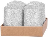 Set 4 lumanari advent argintii cu sclipici MagicHome, 4x6 cm