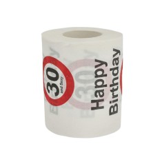 Hartie igienica amuzanta, 2 straturi, Aniversare 30 de ani, Mesaj amuzant &amp;quot;Happy Birthday 30 and Sexy&amp;quot; 10 cm inaltime, 9.5 cm diametru