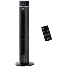 HOMCOM Ventilator Coloană Ionizator cu 3 Viteze, 3 Moduri și Temporizator 8h, Ventilator Podea ABS, Ø32x106.8 cm, Negru