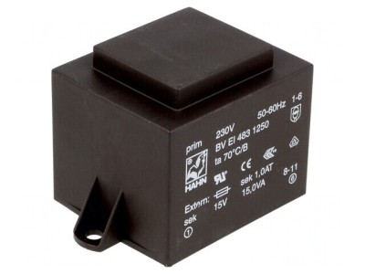 Transformator &amp;icirc;ncapsulat 15VA 230V 15V 1A PCB foto