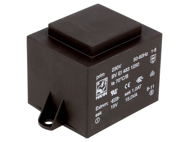 Transformator &icirc;ncapsulat 15VA 230V 15V 1A PCB