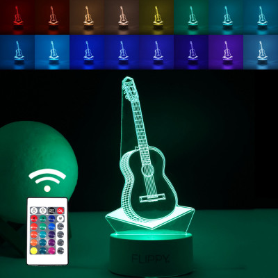 Lampa led decorativa, flippy, 3d, chitara, din material acril si lumina multicolora, alb foto