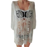 Cumpara ieftin Cardigan pentru plaja din bumbac 100%, marime S M, alb negru, S/M