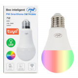 Bec inteligent PNI SmartHome SM7RGBW LED 7W lumina RGBW reglabila, programabil WiFi, control prin internet, App Tuya Smart, compatibil Amazon Alexa si