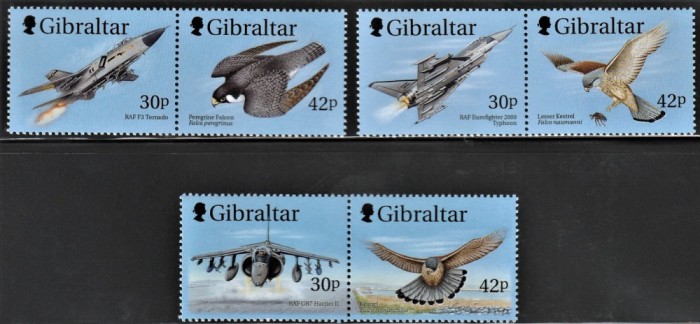 Gibraltar, fauna, pasari si avioane ( I ), 1999, perechi, MNH