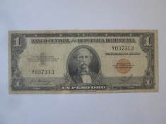 Rară! Republica Dominicană 1 Peso Oro 1947 seria:037313,bancnota din imagini foto