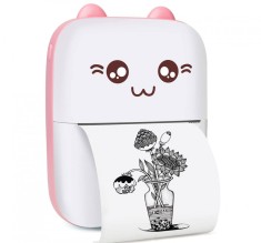 Imprimanta Termica, Zamo&reg;, Pink Kitten, Portabila, Rola 57mm x 5m, Bluetooth, 1000mAh, 203 DPI, Apli