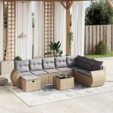 vidaXL Set canapele de grădină, 9 piese, cu perne, bej, poliratan 3264215