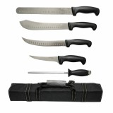 Set cutite macelarie profesionale 5 piese cu geanta, lama otel 5Cr15MoV, maner PP negru Breckner Germany